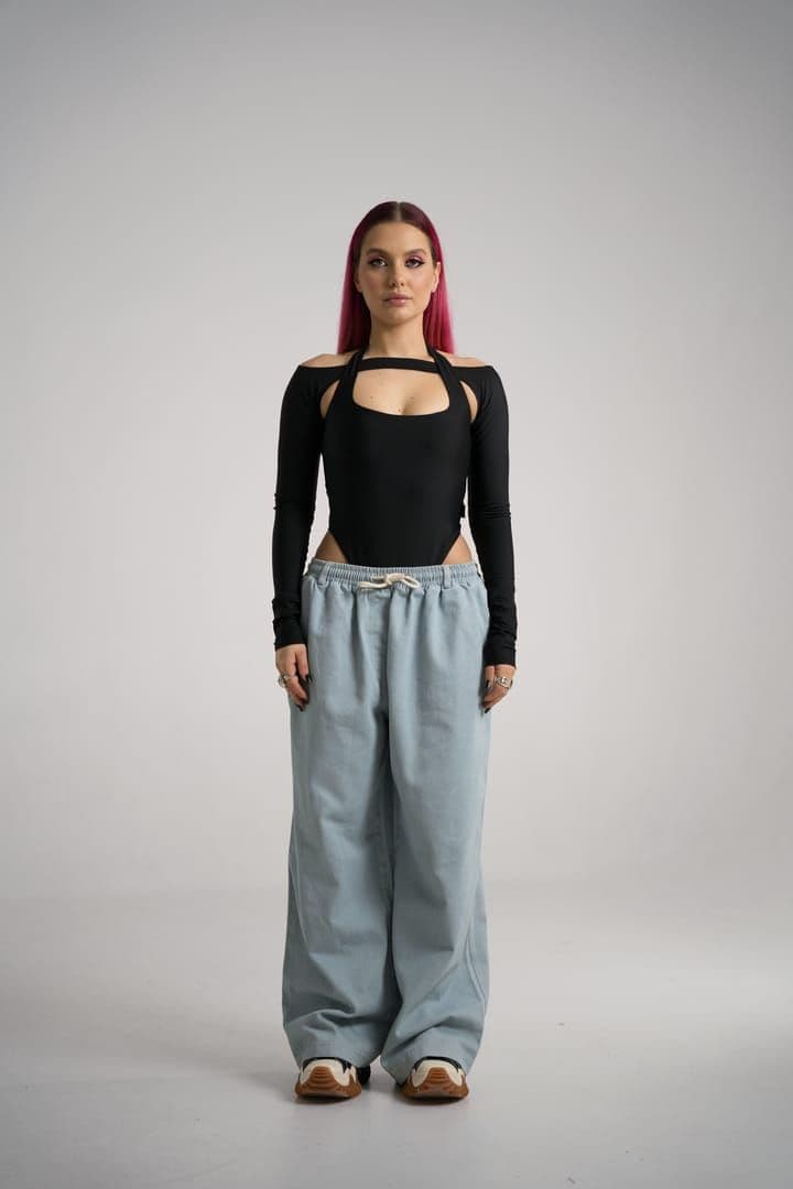 Blugi baggy cu betelie elastică