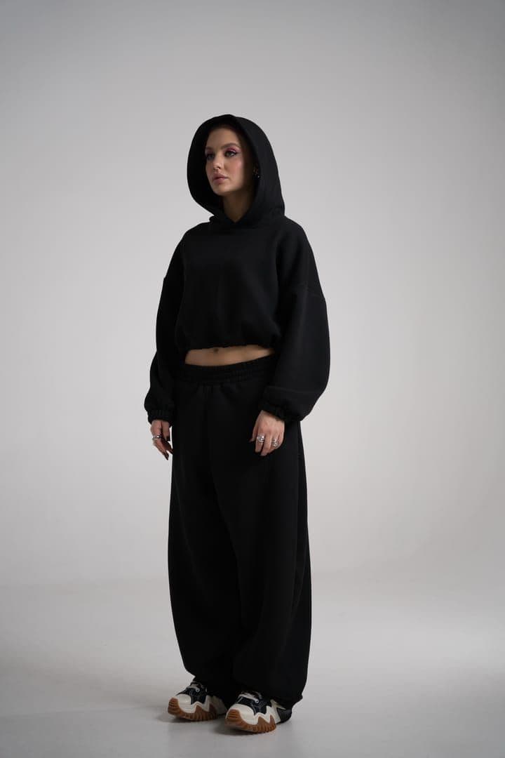 Set : Pantaloni tip ballon & Hanorac scurt cu glugă